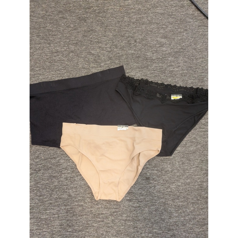 NEW No Boundaries Panties Women's XXL Black Beige Ribbed Lace Trim 3 Pack